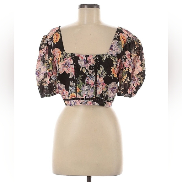 GUESS Floral Puff Sleeve Crop Top – Size M – NWT - Picture 3 of 6